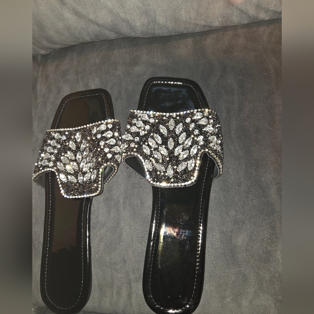 Elegant Black and Silver Embellished Women's Sandals